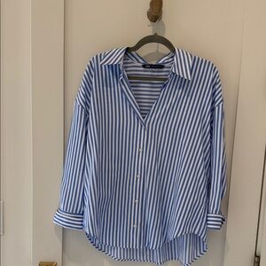 Zara White and Blue Striped Shirt